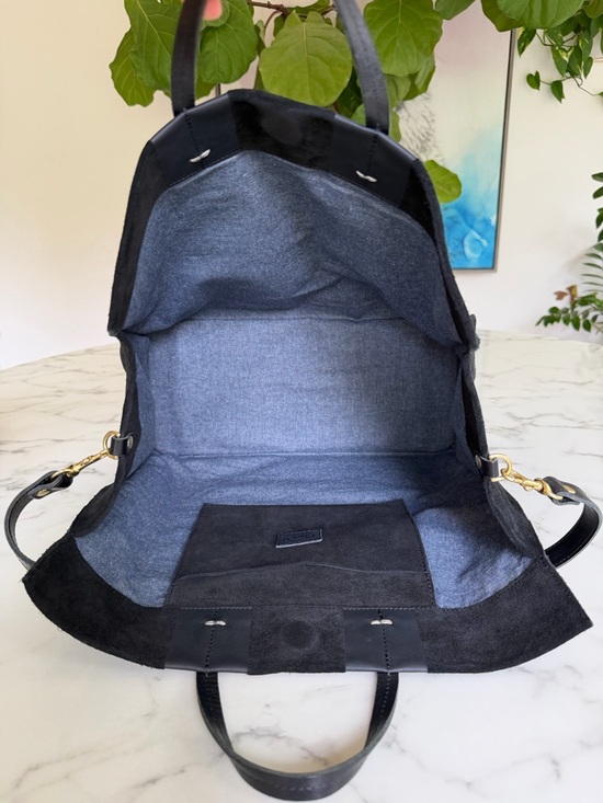 Clare V Suede Simple Tote with Racing Stripes Matte Black with Strap - Picture 12 of 14